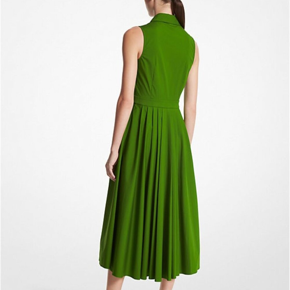 Michael Kors Collection Green Sleeveless Pleated Poplin Midi Shirt Dress 12 - Picture 3 of 14
